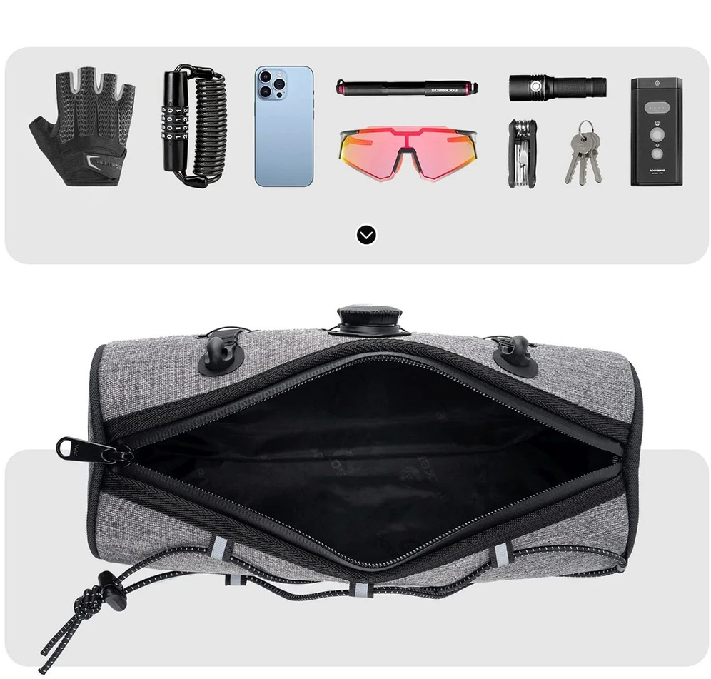 Rockbros TL002 ROAD TO SKY 1.5L Atsparus vandeniui Handlebar Bike Bag - Gray