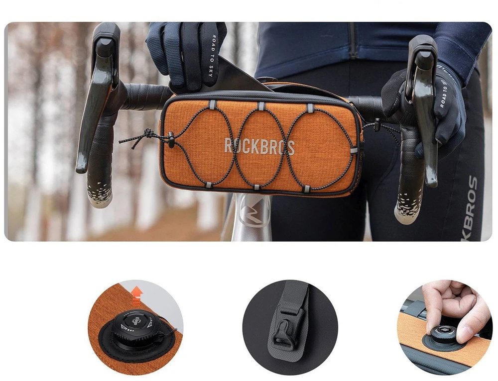 Rockbros TL001 ROAD TO SKY 1.9L Handlebar Bike Bag Atsparus vandeniui - Oranžinis