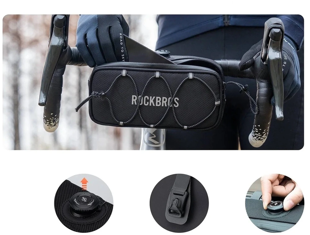 Rockbros TL001 ROAD TO SKY 1.9L Atsparus vandeniui Handlebar Bike Bag - Juodas