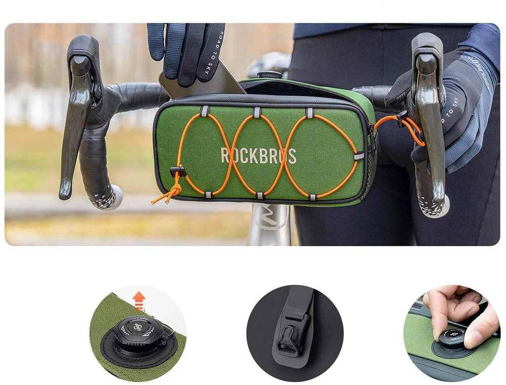 Rockbros TL001 ROAD TO SKY 1.9L Atsparus vandeniui Handlebar Bike Bag - Žalias
