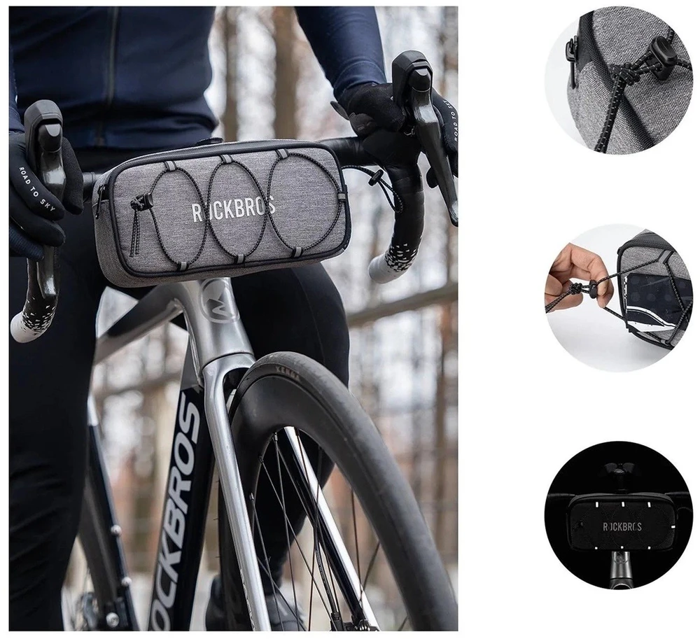 Rockbros TL001 ROAD TO SKY 1.9L Atsparus vandeniui Handlebar Bike Bag - Gray