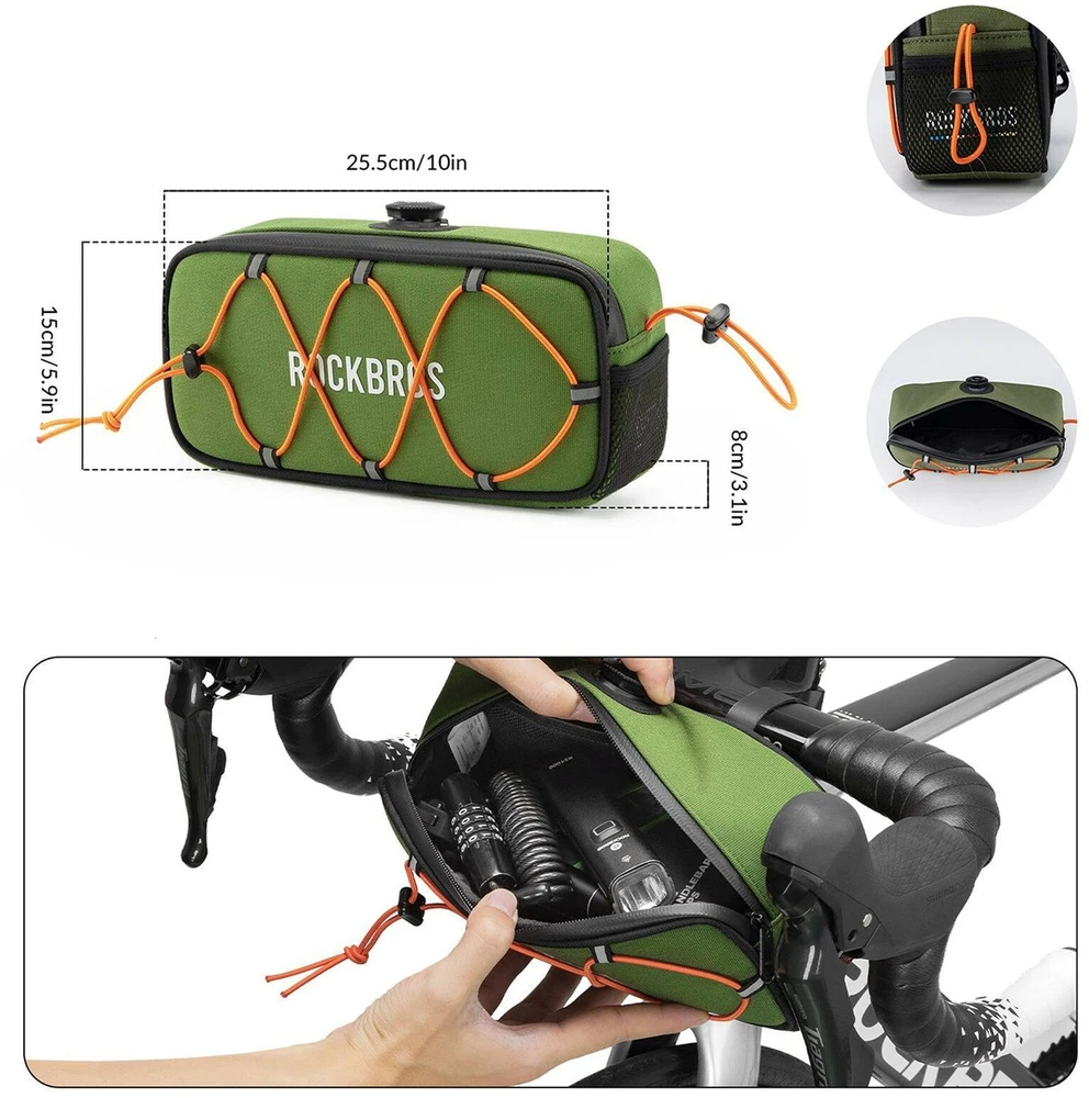 Rockbros TL001 ROAD TO SKY 1.9L Atsparus vandeniui Handlebar Bike Bag - Žalias