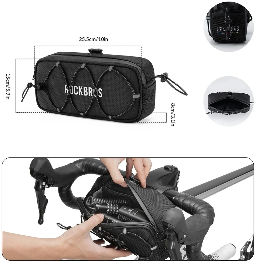 Rockbros TL001 ROAD TO SKY 1.9L Atsparus vandeniui Handlebar Bike Bag - Juodas