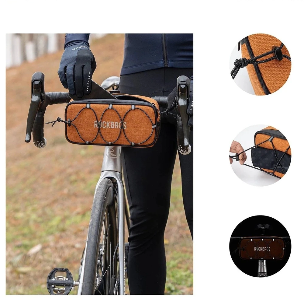 Rockbros TL001 ROAD TO SKY 1.9L Handlebar Bike Bag Atsparus vandeniui - Oranžinis