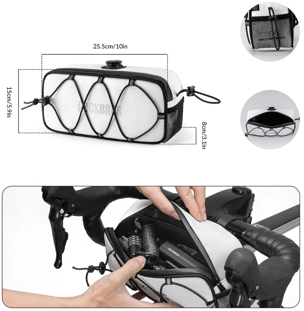 Rockbros TL001 ROAD TO SKY 1.9L Atsparus vandeniui Handlebar Bike Bag - Baltas