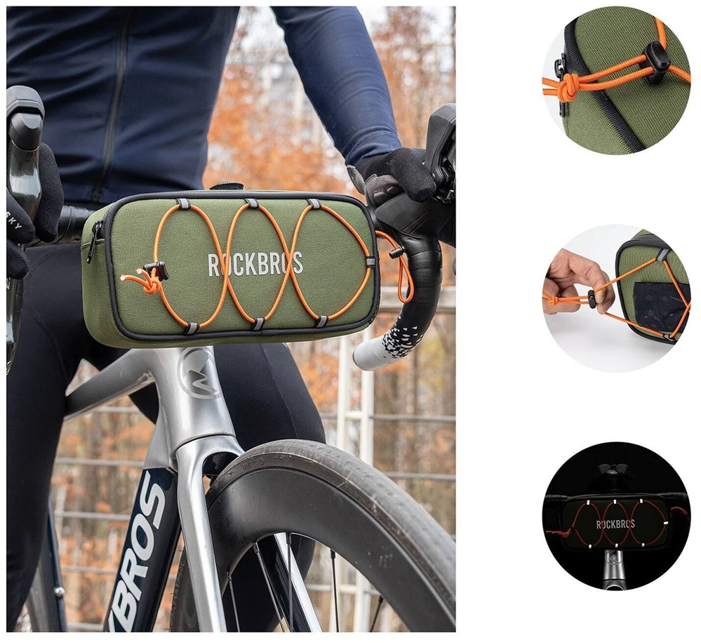 Rockbros TL001 ROAD TO SKY 1.9L Atsparus vandeniui Handlebar Bike Bag - Žalias