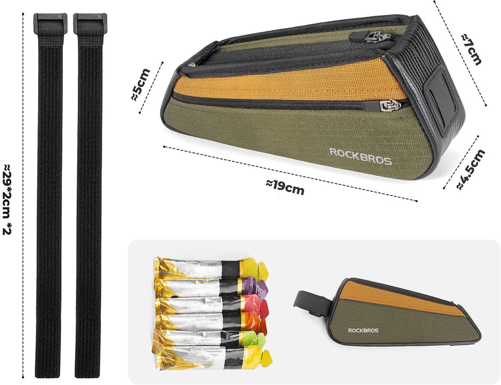 Rockbros 088 Top Tube Bike Bag 0.25L - Žalias and Oranžinis
