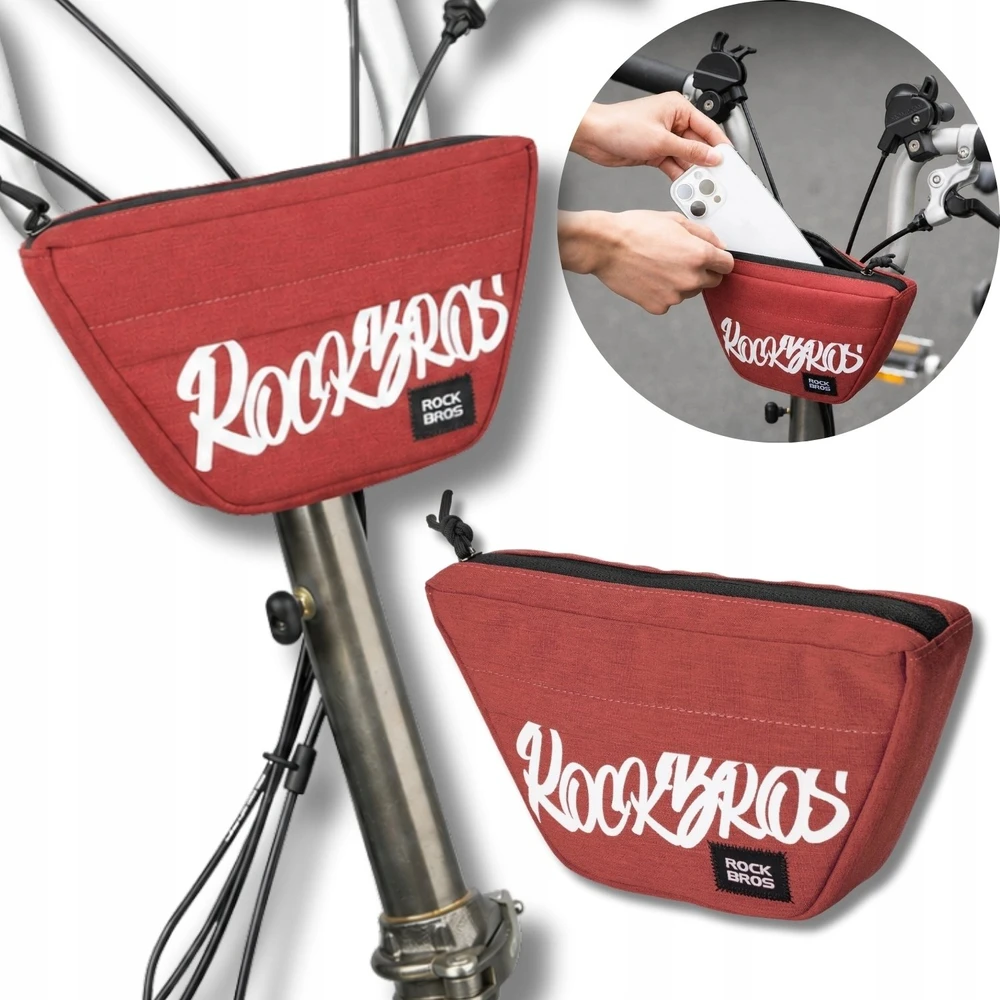 Rockbros G011 „Flash Journey“ trapecijos formos dviračio krepšys su vairu, 0,7 l – raudonas
