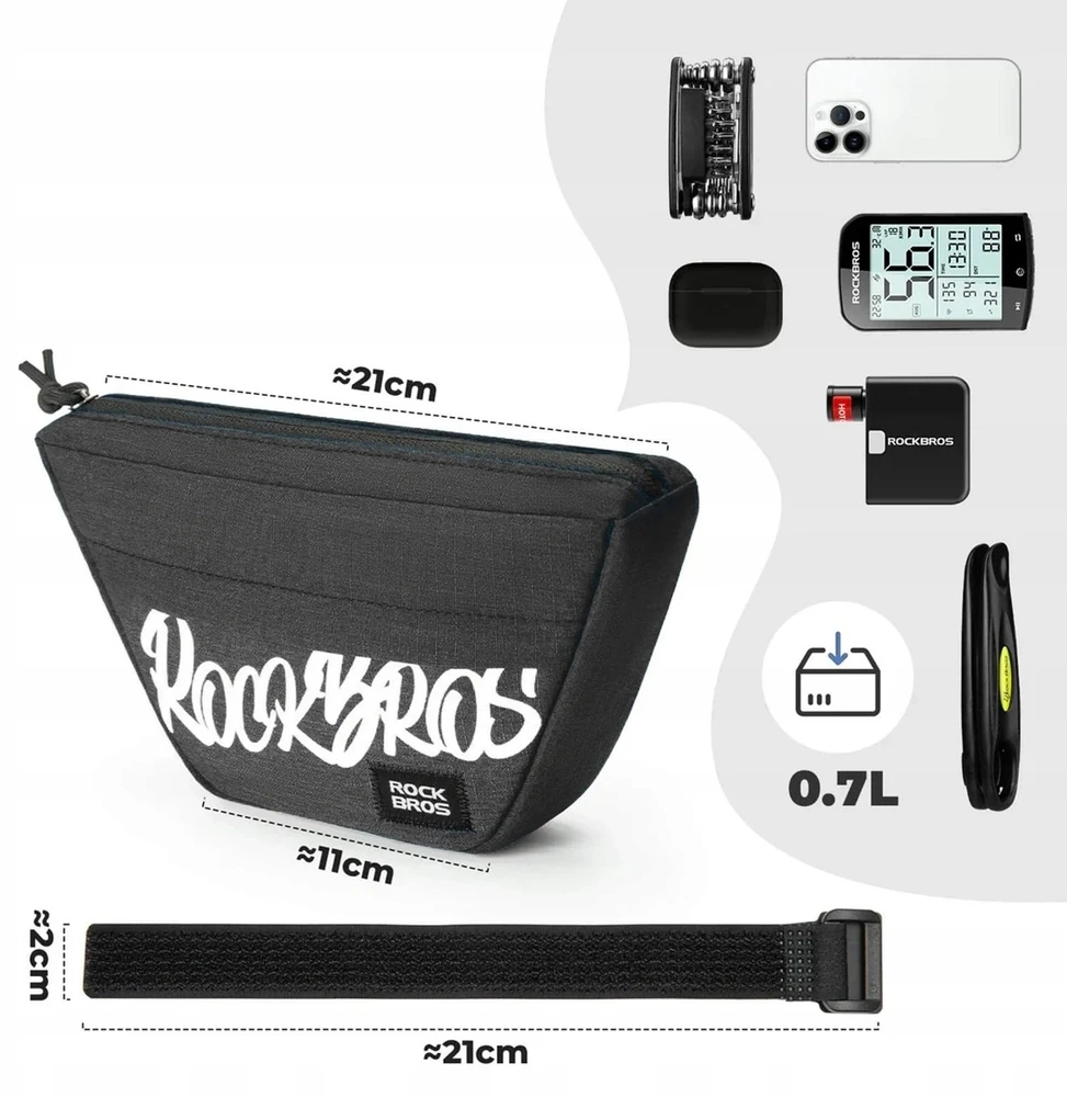 Rockbros G011 Flash Journey trapezoidal handlebar bike bag 0.7 l - juodas