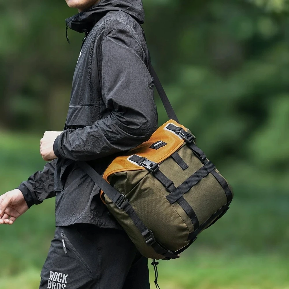 Rockbros W019 Handlebar Bike Bag 13.5-24L - Žalias-Oranžinis