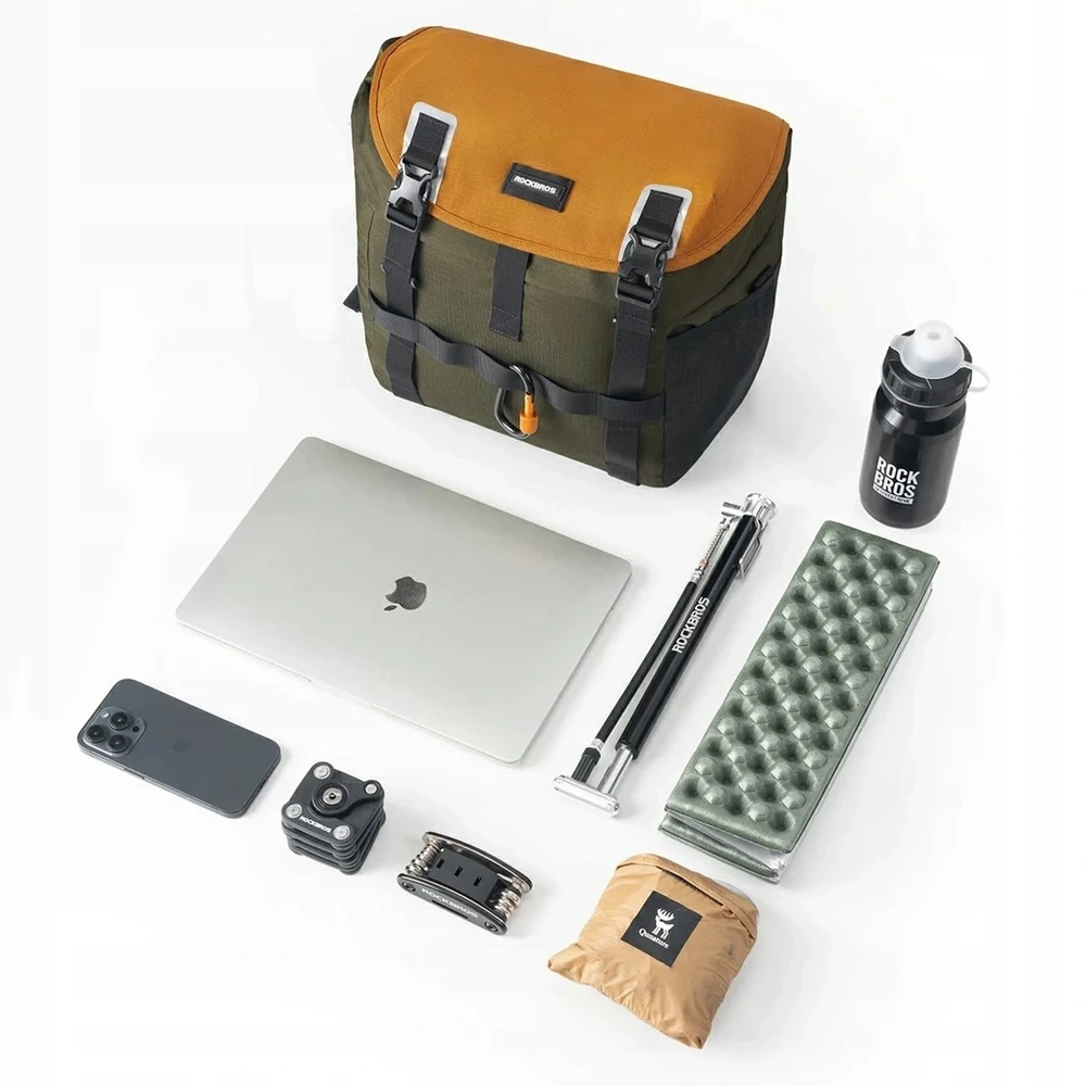 Rockbros W019 Handlebar Bike Bag 13.5-24L - Žalias-Oranžinis