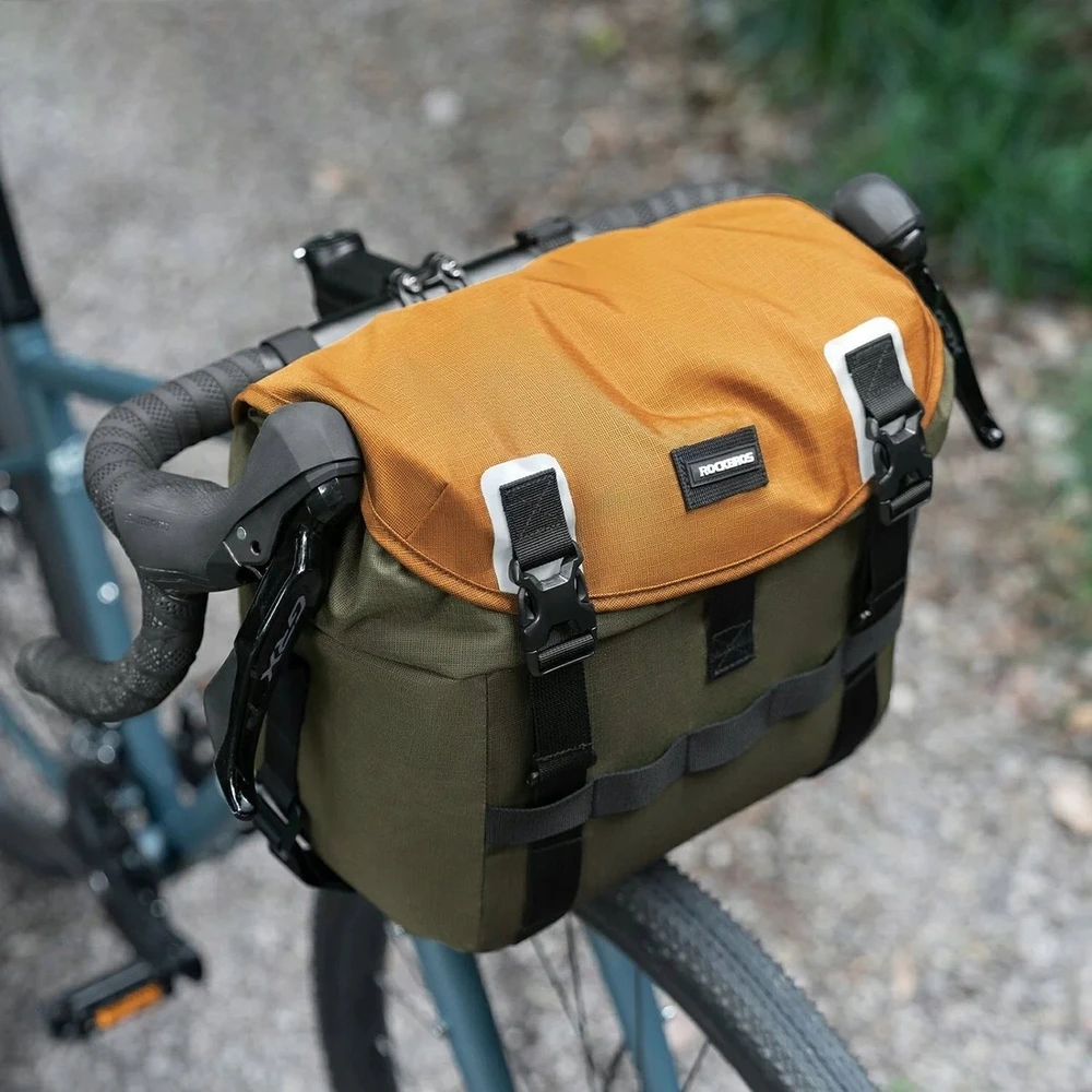 Rockbros W019 Handlebar Bike Bag 13.5-24L - Žalias-Oranžinis