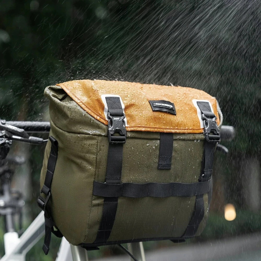 Rockbros W019 Handlebar Bike Bag 13.5-24L - Žalias-Oranžinis
