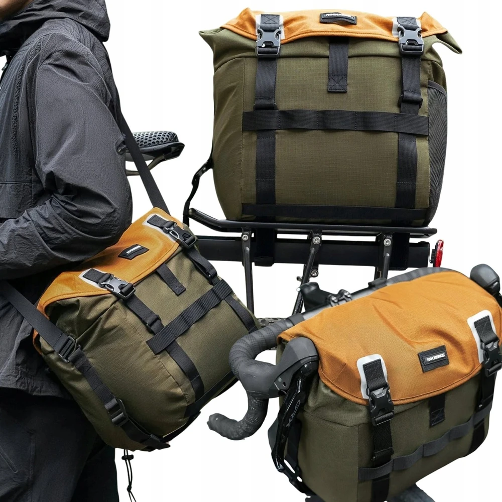 Rockbros W019 Handlebar Bike Bag 13.5-24L - Žalias-Oranžinis