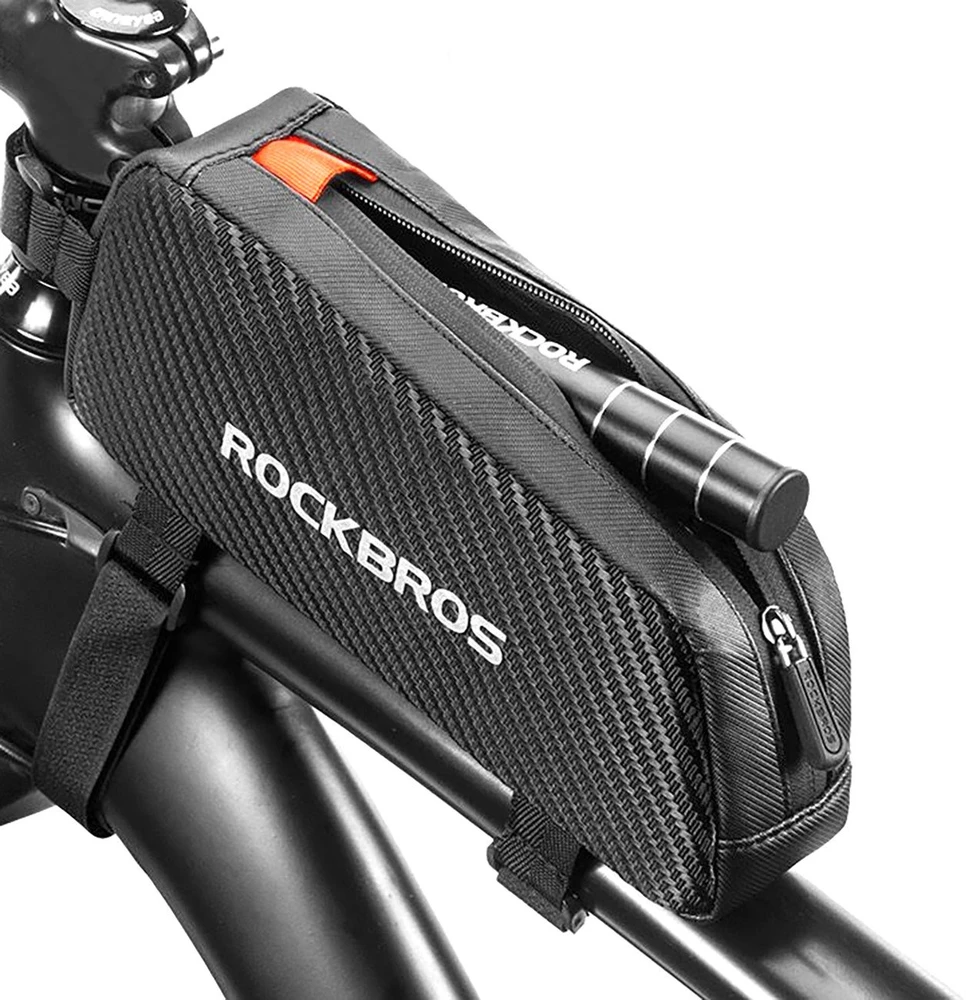 Rockbros 039BK bicycle frame bag 1 l with braid – juodos spalvos
