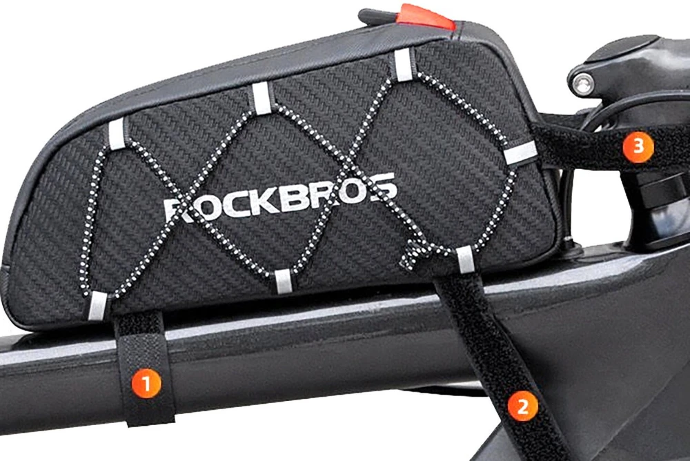 Rockbros 039BK bicycle frame bag 1 l with braid – juodos spalvos