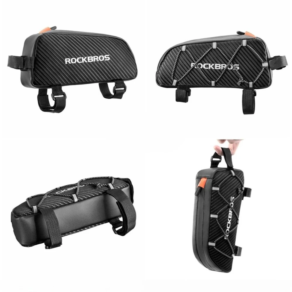 Rockbros 039BK bicycle frame bag 1 l with braid – juodos spalvos