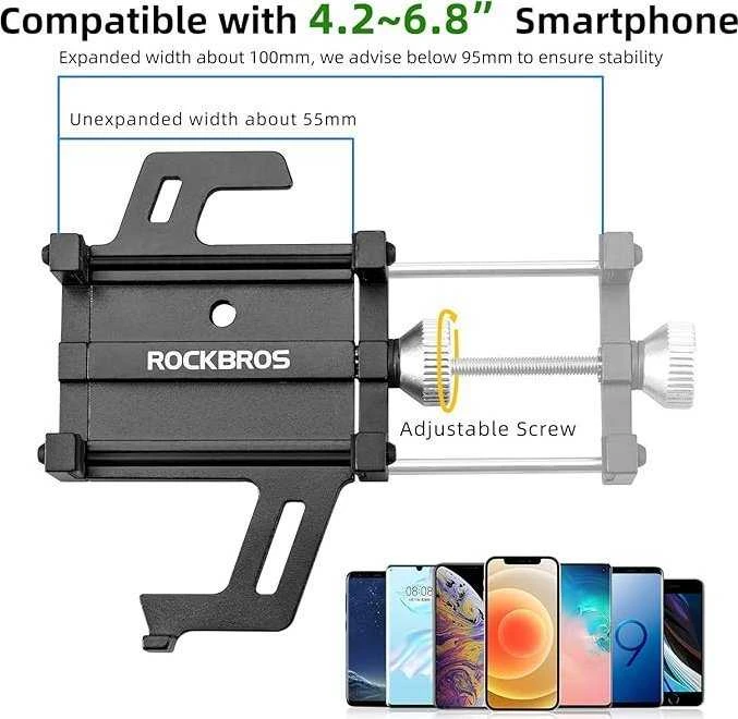 Rockbros 699-BK Aluminum Alloy Bicycle telefono laikiklis – juodos spalvos