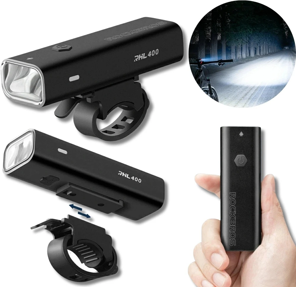 Rockbros RHL400 Priekinis dviračio žibintas 400 lm USB-C - Juodas