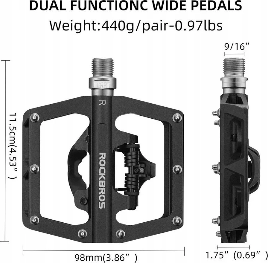 Rockbros PD15-BK Aluminum Alloy Bicycle Pedal Set – juodos spalvos