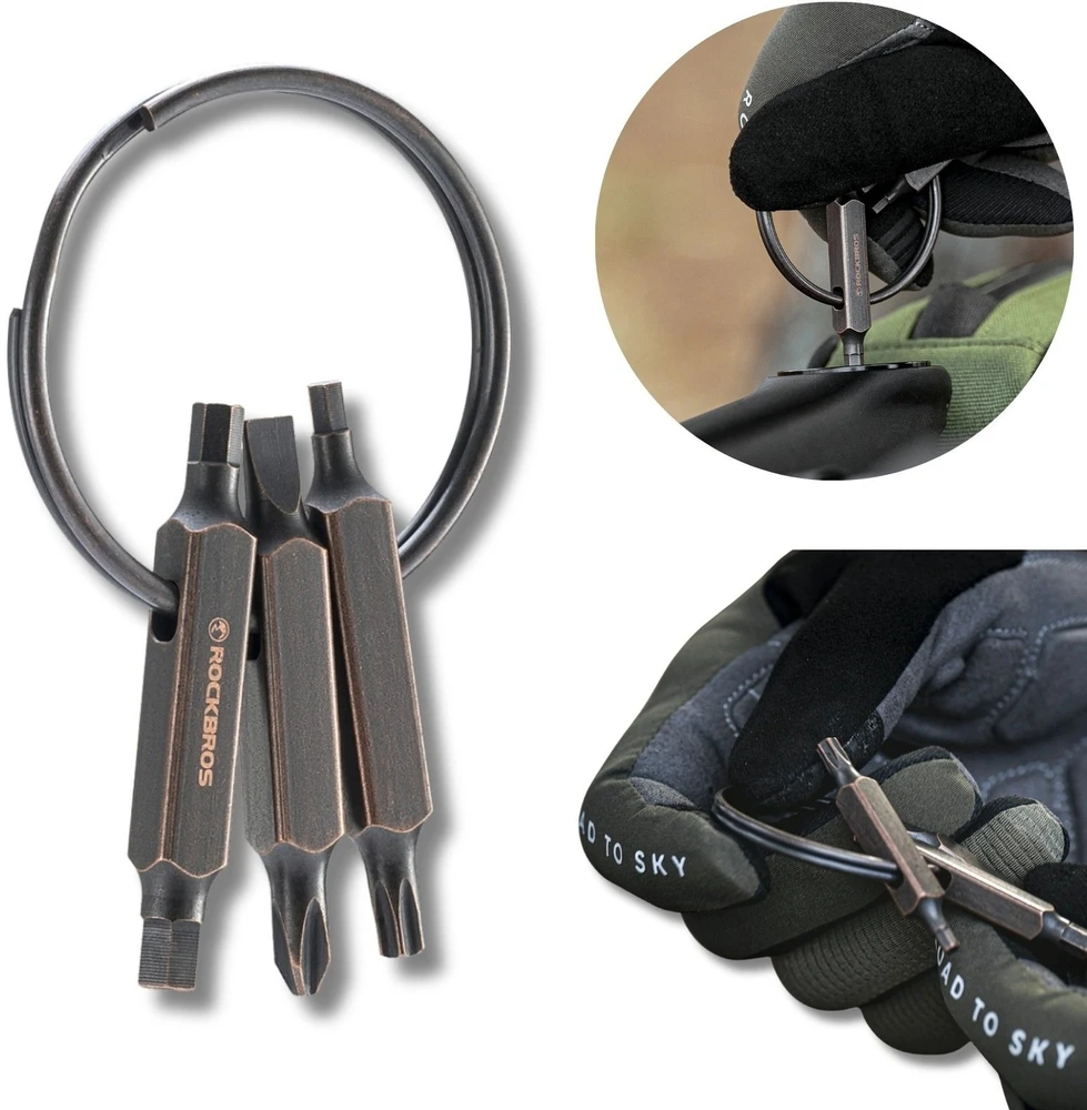 Rockbros VK-ARCO3 ROAD TO SKY Multitool 6-in-1 raktų pakabukas - ruda