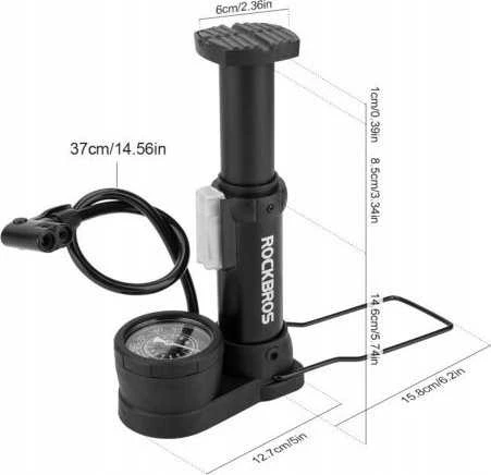 Rockbros 42610002001 floor bicycle pompa with pressure gauge – juodos spalvos