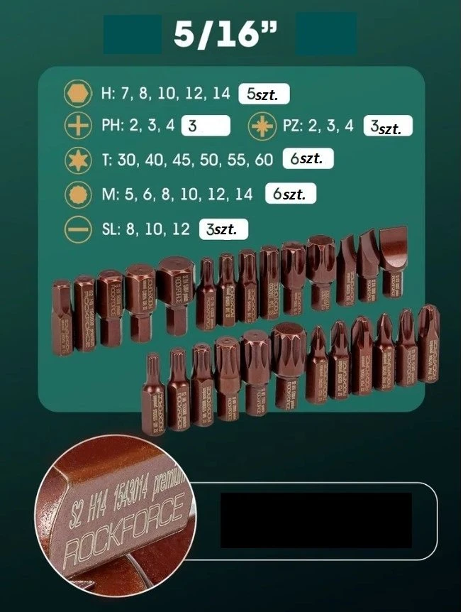 „Rockforce“ įrankių rinkinys, 142 dalys + 6 dalių 1/4", 3/8" ir 1/2" (6 ir 12 kampų) įrankių rinkinys (4–36 mm)