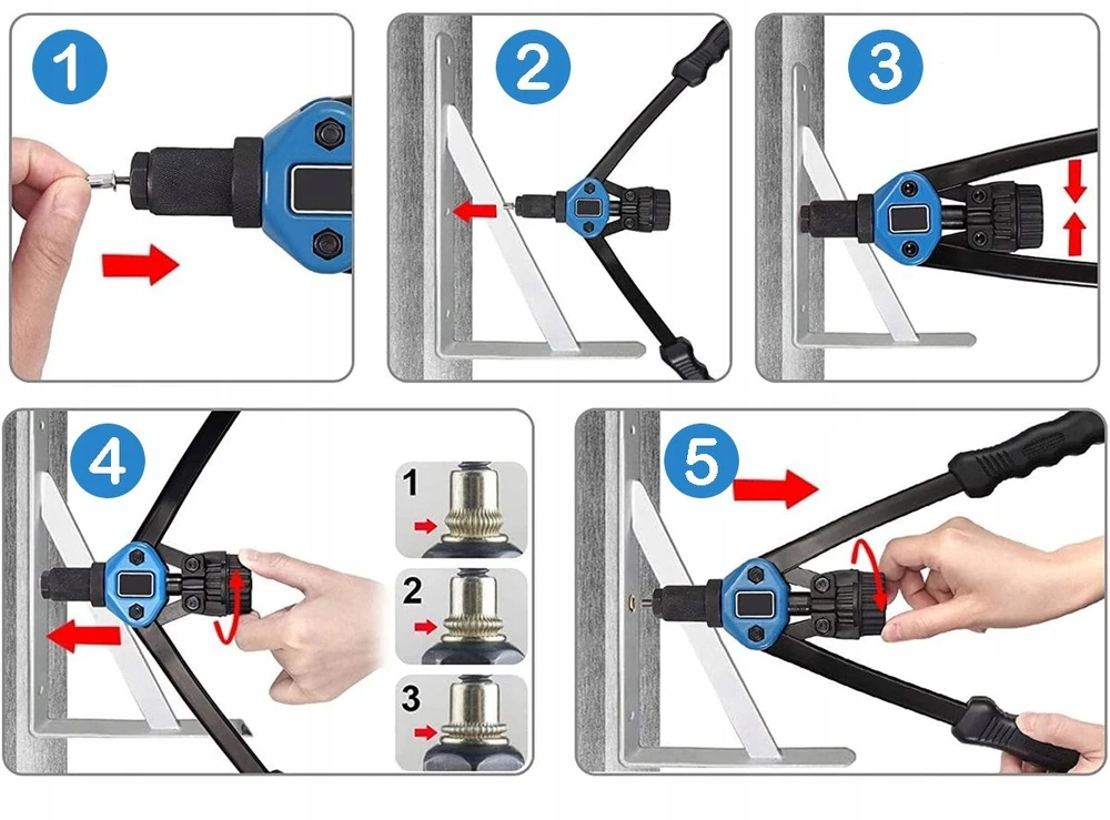Rockforce Riveter kniedžių veržlėms sustiprinta (L - 320 mm, - M3, M4, M5, M6, M8, M10)
