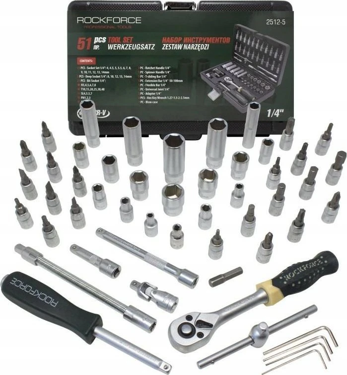Rockforce Wmc ROCKFORCE veržliarakčių RINKINYS 1/4" 51 vnt.