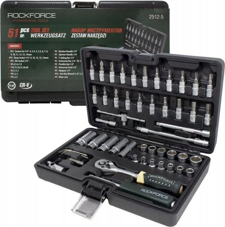 Rockforce Wmc ROCKFORCE veržliarakčių RINKINYS 1/4" 51 vnt.