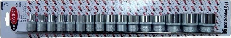Rockforce 1/2'' antgalių rinkinys 16 vnt. (6 briaunų) (10-19,21,22,24,27,30,32mm) ant lentelės
