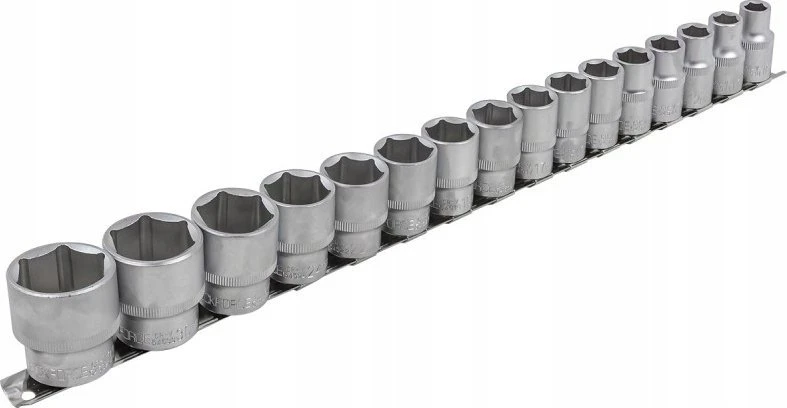 Rockforce 1/2'' antgalių rinkinys 16 vnt. (6 briaunų) (10-19,21,22,24,27,30,32mm) ant lentelės