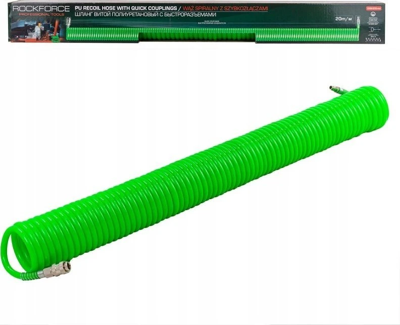 Rockforce spiralinė žarna su greitosiomis jungtimis 8mm x 20m