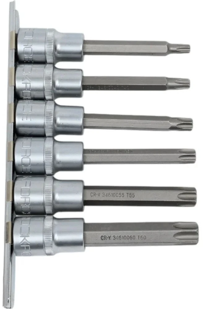 "Rockforce" TORX antgalių-bitų rinkinys 1/2'' 6 dalių (T30-T60, L-100mm)