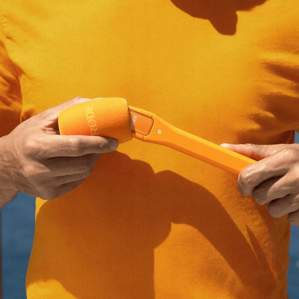 „Oranžinis Rode Microphones Interview Micro“, mikrofonas - oranžinis, rankinis adapteris „Rode Wireless Sendemodule“