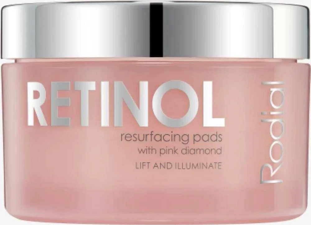 Rodial Rožinė Diamond Retinol Resurfacing Pads atkuriantys šveičiamieji padeliai veidui, 50 vnt.