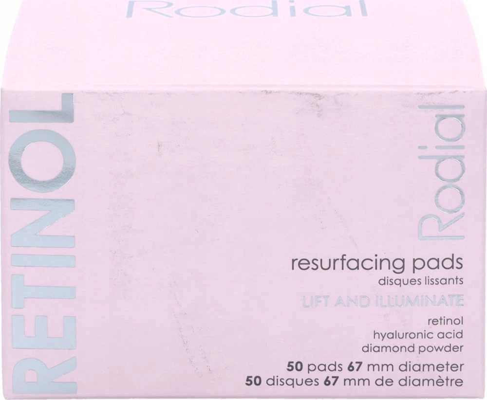 Rodial Rožinė Diamond Retinol Resurfacing Pads atkuriantys šveičiamieji padeliai veidui, 50 vnt.