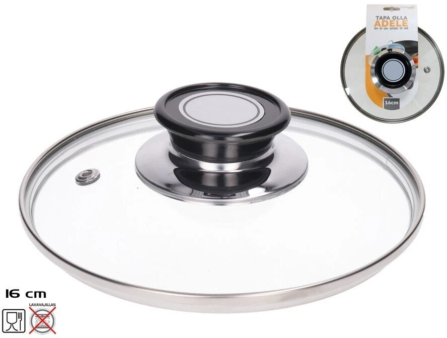 Stiklinis 16 cm skersmens puodo dangtis su juoda rankena