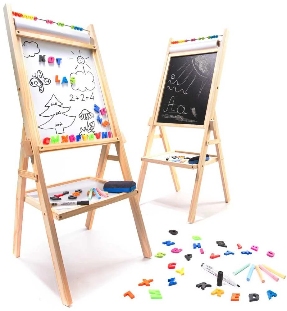 RoGer dvipusė magnetinė medinė lenta + edukaciniai priedai 38x38x90cm