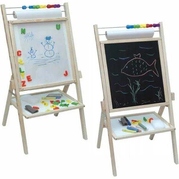 RoGer dvipusė magnetinė medinė lenta + edukaciniai priedai 38x38x90cm