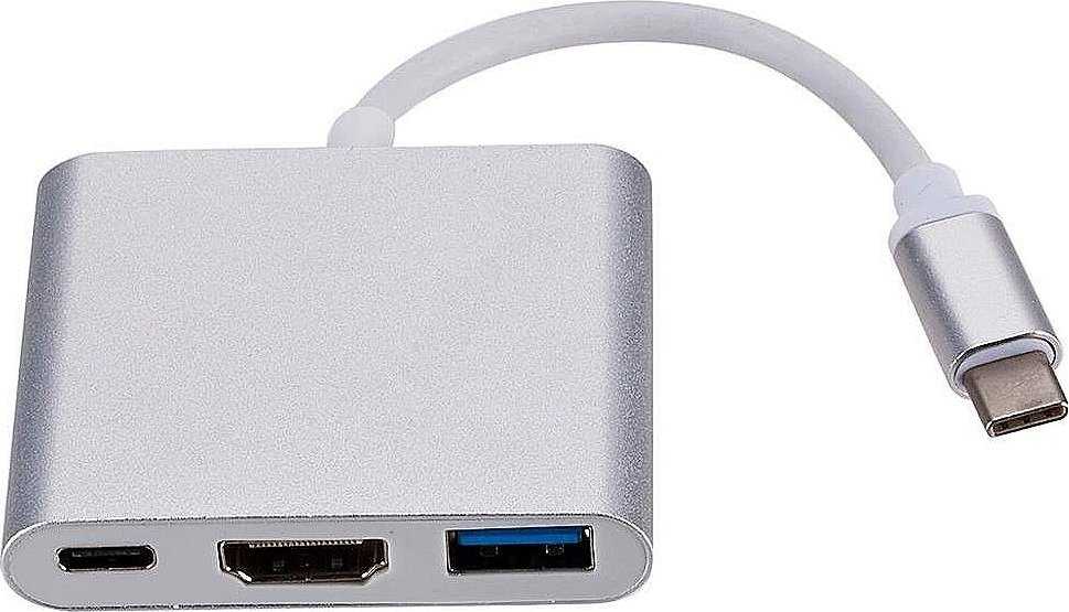 RoGer Multimedia Adapteris Type-C prie HDMI (4K @ 30Hz, 1080P @ 60Hz) + USB 3.0 Sidabrinis