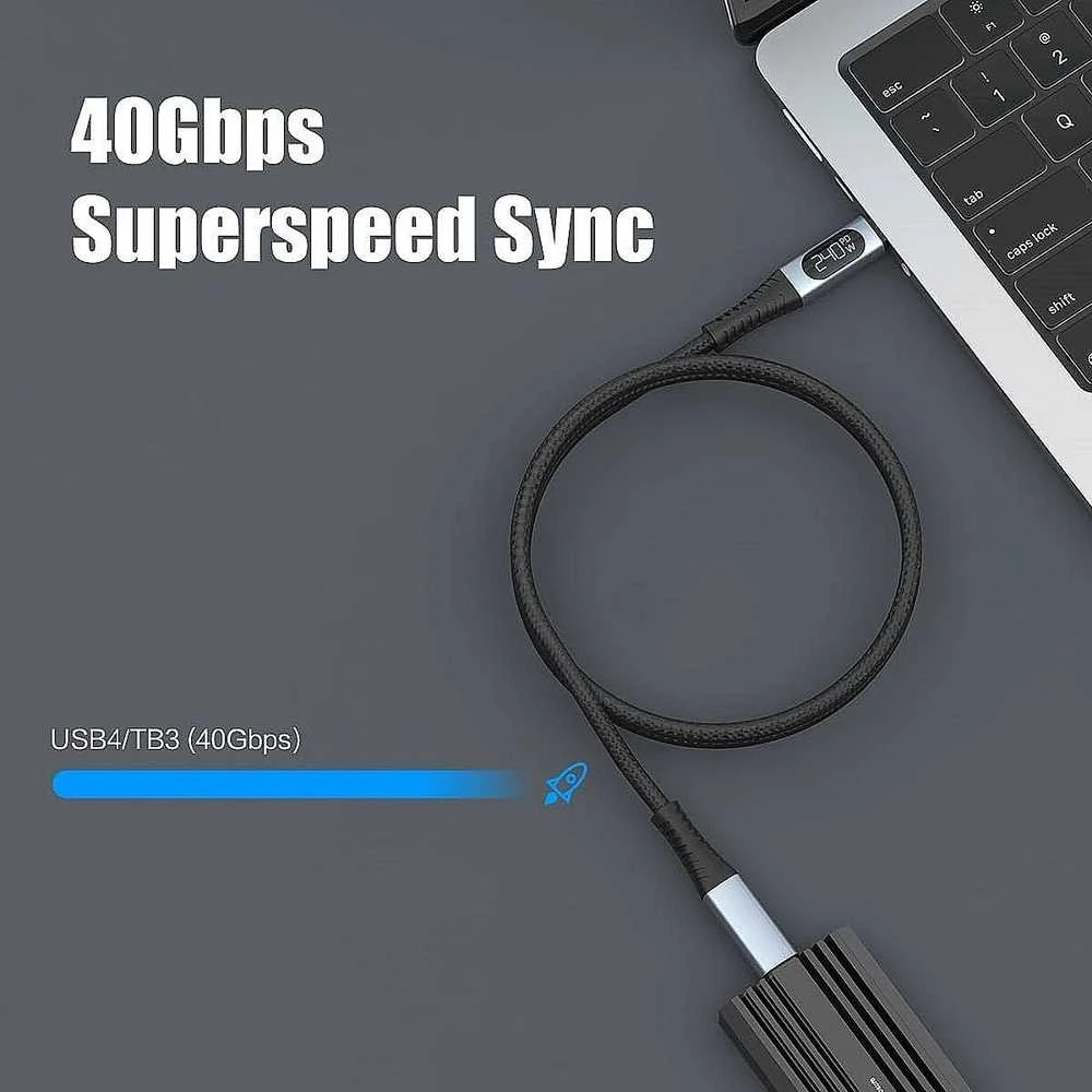 RoGer PD24VB USB-C 4.0 kabelis su voltmetru PD240W / 40Gbps / 8K60Hz / 1m