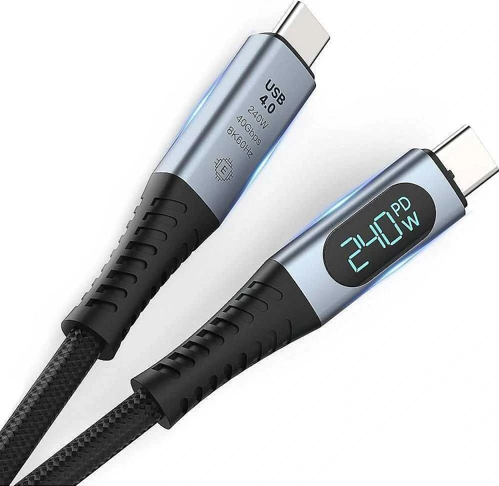 RoGer PD24VB USB-C 4.0 kabelis su voltmetru PD240W / 40Gbps / 8K60Hz / 1m