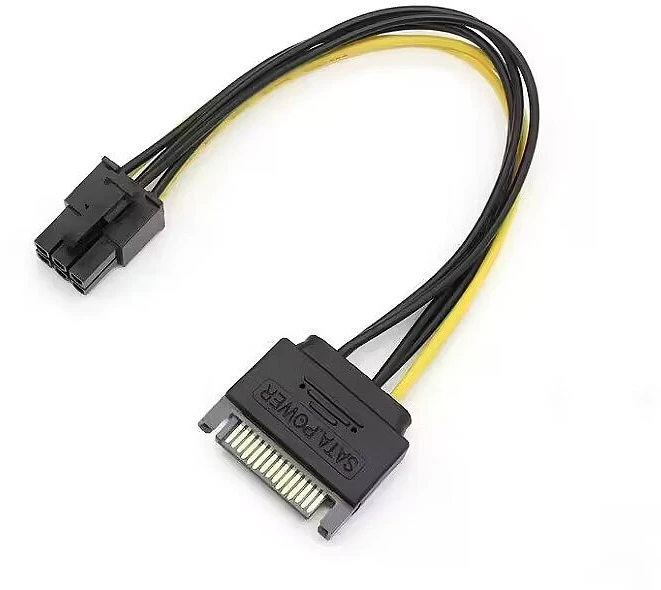 „Roger SAPCIE6P“ 15 kontaktų SATA maitinimo į 6 kontaktų PCIe adapterio kabelis GPU / 20 cm