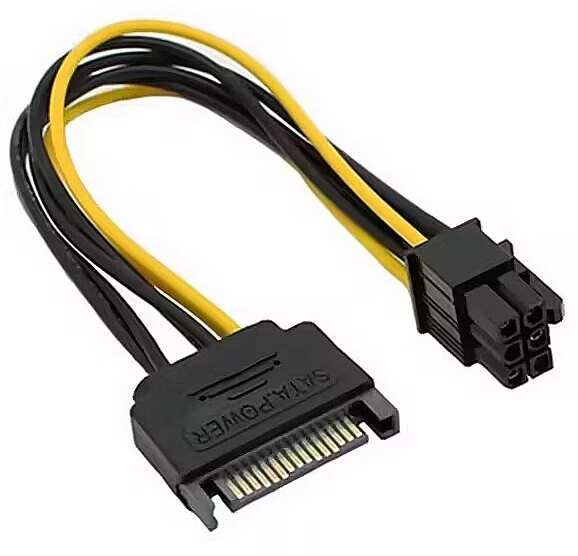 „Roger SAPCIE6P“ 15 kontaktų SATA maitinimo į 6 kontaktų PCIe adapterio kabelis GPU / 20 cm