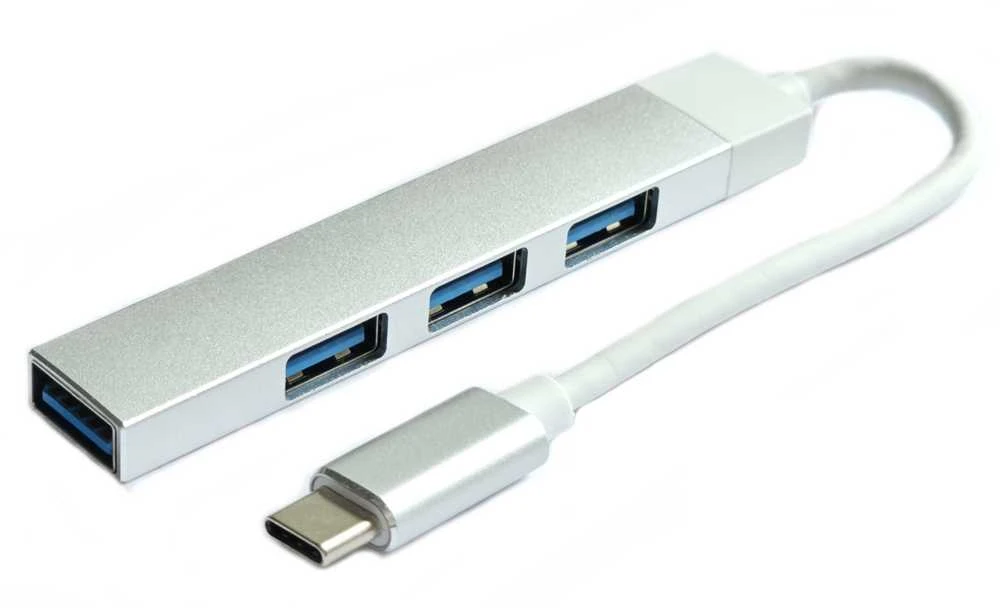 Sidabrinis USB-C adapteris su 4 jungtimis