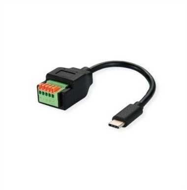 Roline Kabelio adapteris, USB C tipo kištukas į 5 kontaktų gnybtų bloką (mygtukas), 15 cm (12.02.1173)