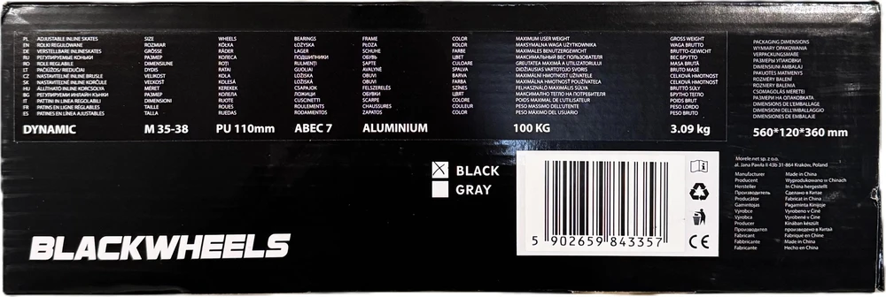 Rolls Blackwheels Dinaminis greitis reguliuojamas juoda iš 37 -40