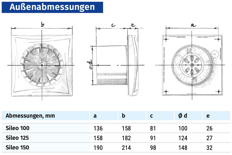 Ronic Zyle Blaugerg | Ištraukimo ventiliatorius | Sileo 125 | Skersmuo 125 mm | 32 dB
