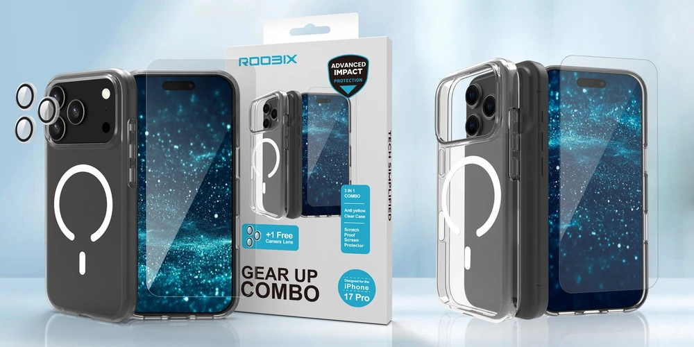 Telefono dėklas - Roobix 3-in-1 Combo Kit iPhone 17 Pro Max MagSafe Transparent